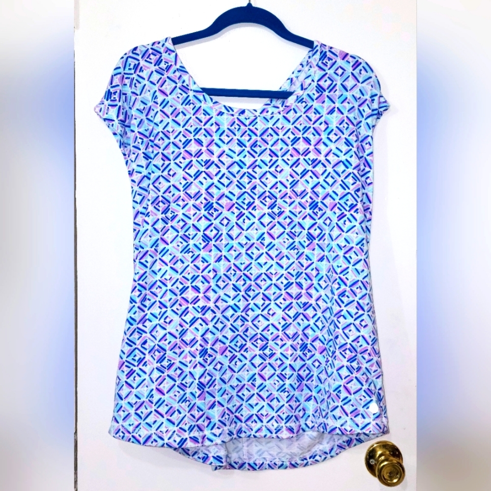 T By Talbots Size2x Geometric Shape 1/4 Sleeve Bl… - image 1